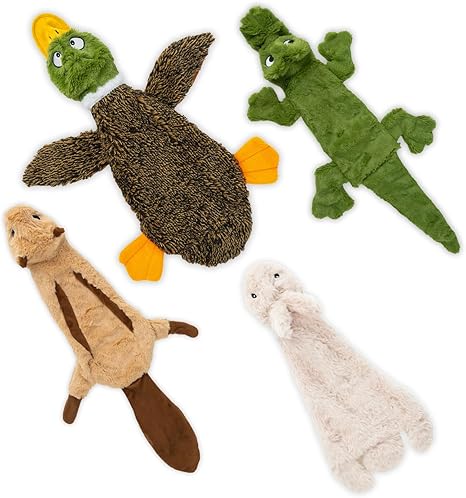 Squeaky Dog Toys with Soft Durable Fabric for Small, Medium and Large Pets Interactive Toy for Indoor Play, Supports Active Biting and Play - 4 Figures, Small